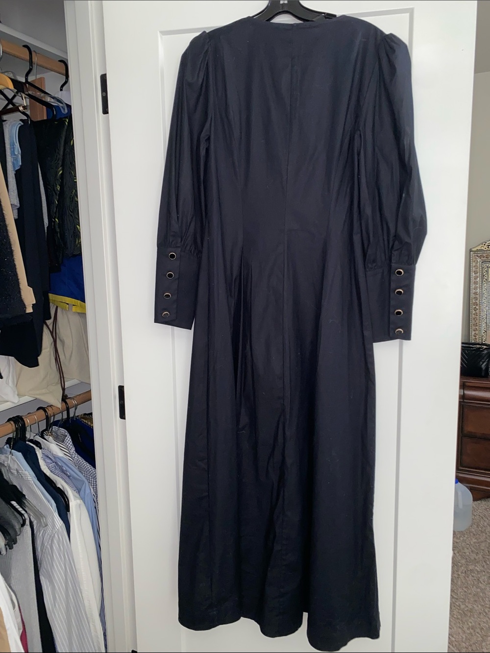 Never Worn Reformation Long Black Button-Front Puff Sleeve Dress - Picture 3 of 3